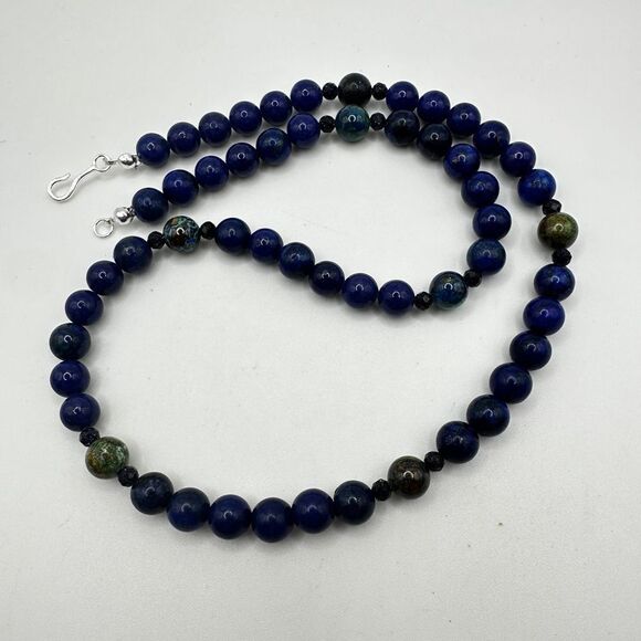 Stunning 20" lapis lazuli, azurite, and goldstone necklace with 925 hardware! - Picture 4 of 14